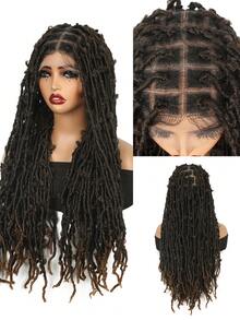 30 英寸女士编织假发，双层全蕾丝无结辫，黑色蝴蝶方形卷发辫子假发，合成蕾丝前编织假发，带婴儿头发，手工编织假发，适合圣诞节、新年、狂欢节和音乐节
