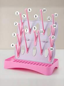 1 Escurridor multifuncional desmontable Material: PP Ligero y portátil Escurridor de tazas Utilizado para escurrir botellas/tazas/platos/vajilla y palillos, etc. Adecuado para el hogar/cocina/baño/habitación del bebé/oficina Estilo moderno y sencillo Diseño de base desmontable Incluye un cepillo desmontable para botellas Fácil de limpiar Fácil de almacenar Incluye ganchos y bandeja También se puede usar como tablero de almacenamiento de escritorio