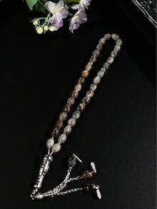 1pc Middle Eastern Muslim Exclusive Faith Accessory, Multi-Color Glass Oval Tasbih (Prayer Beads), Integrating Religious Culture And Artistic Aesthetics, Suitable For Worship And Daily Wear, High-Quality Religious Item