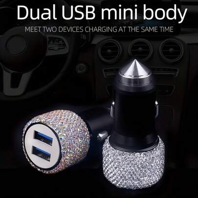 Shining Artificial Diamond Car Charger Dual USB Charging, Can Also Be Used As A Car Safety Hammer For Interior Decoration