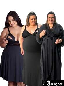 Long And Short Nursing Nightgown Kit With Long Plus Size Robe For Postpartum Pregnant Women, Comfortable - Black - View 10