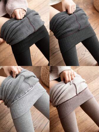 1 pieza Medias térmicas con rayas verticales de unicolor de 120G/200G/300G, leggings de compresión gruesos y cálidos para otoño/invierno, aptos para -5°C~25°C