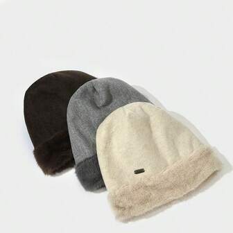 Versatile Fluffy Trim Ear Protection Beanie Hat, Solid Color Casual Polyester Fuzzy Edge Warm Bucket Hat, Autumn/Winter