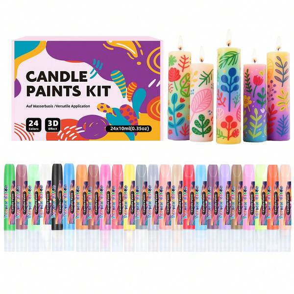 18/24 Color Acrylic Paint Set - For DIY Candle Painting, Glass Art, 3D Outline Pen, Canvas, Wood, Fabric, Stone