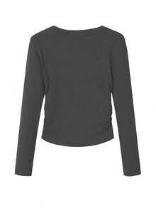 复古坏女孩字母印花保暖长袖打底衫，修身款，秋冬款 - 深灰色 - 查看 5