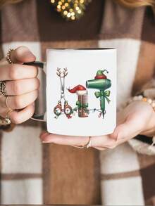 1 taza de café de 11 onzas con diseño de sombrero navideño y tijeras, regalo único navideño para estilistas y profesionales de la belleza, decoración navideña, regalo divertido para cumpleaños y fiestas, opción ideal para amigos, accesorios para bares de café, reutilizable, lavar a mano, opción ideal para bebidas calientes y frías, taza de bebida de invierno, recuerdo familiar, regalo del Día de San Valentín, boda, ceremonia de graduación - Multicolor - Ver 2