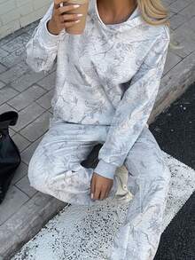 Damen Lässig Strick Langarm Kapuzen Zweiteiler für den Herbst