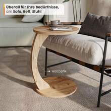 sugodesign Couchtisch mit Rollen, Kleiner Beistelltisch C Form, Beistelltisch Couch, stylischer Sofatisch in schöner Nussbaum Holz Optik, runder Ablagetisch ideal für Couch und Wohnzimmer, C Form