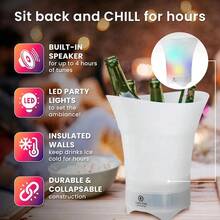 Cubitera luminosa con música, hieleras para fiesta,cubitera para champán multicolor con Bluetooth, cubitera con altavoz Bluetooth,hielera para cerveza, altavoz compacto con iluminación LED, desmontable y recargable, barril de cerveza portátil, enfriador de champán de bar, KTV multicolor, barril de vino de plástico de moda, puestos de mercadillos nocturnos, acampadas, celebraciones de cumpleaños, reuniones, Navidad, Halloween, Nochebuena, Año Nuevo, temporada de bodas, vuelta al cole y temporada de graduaciones, San Valentín para parejas, perfecto para crear un ambiente festivo.K-036 - Blanco - Ver 8