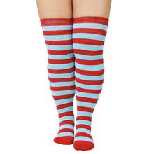 Zando Plus Size Thigh High Socks For Thick Thighs Women Striped Thigh High Stockings Over The Knee Socks Leg Warmers{"Size_name":"OneSizePlus","Color_name":"BlueRed"} - 藍紅 - 查看 2