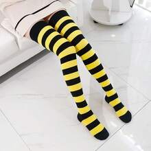 Kayhoma Extra Long Cotton Stripe Thigh High Socks Over The Knee High Socks{"Size_name":"Medium","Color_name":"Black/Yellow"} - 黑色/黃色 - 查看 7