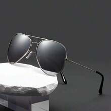 1 Piece Retro Metal Double Bridge Women's Aviator Fashion Glasses - Oval Reflective Lenses, Luxurious Gold Decoration, Suitable For Casual And Formal Occasions, High-Quality Lenses - 金/灰色 - 查看 9