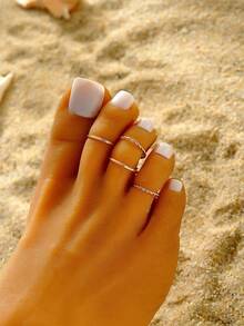 4pcs Minimalist Style Gold Criss-Cross Toe Rings Set, Fashionable Personalized Accessories Suitable For Women & Girls, Beach, Party, Date, Daily Wear