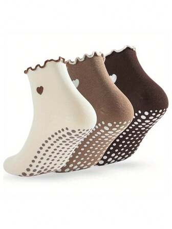 3 Pairs Mid-Calf Floor Pilates Fitness Yoga Socks, Anti-Slip And Comfortable, Suitable For All Seasons Sports Socks