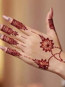 4 Sheets Temorary Tattoo Stencil Sets- Sexy Floral Patterns For Hand, DIY Paint, For Ink, Reusable Stencil Stickers For Women Body Makeup Mehndi Designs - Black - View 4