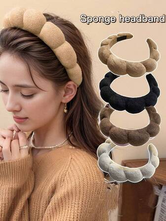 Women's Plush Wide Headband, Skincare Headband And Wristband, Women's And Girls' Bubble Headband And Wristband, Towels For Face Washing And Makeup, Spa Headband Suitable For Daily Leisure, Parties, Commuting, Vacation, Hairstyle Design, Face Washing, Makeup, Clothing Accessories, Headband, Headband, Headwear, Hair Stuff, Stocking Stuffers
