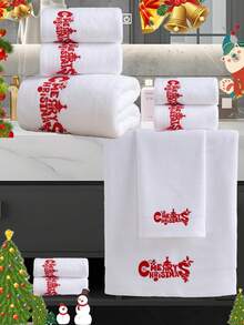 QIBHI 1件套圣诞花卉雪花鹿图案毛巾套装，含圣诞帽和雪人装饰，圣诞礼物和派对用品，家居浴室装饰浴巾，适用于美容院、酒店、运动场所、家居必备，毛巾，护肤浴巾 - 白色 - 查看 3