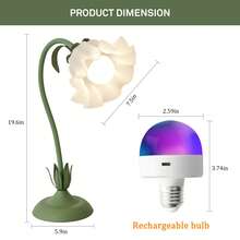 Flower Shaped Rechargeable LED Desk Lamp With Remote Control, Color Changing Decorative Table Light For Bedroom, Living Room, And Home Decor - màu xanh lá - Xem 4