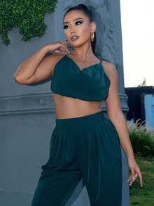Bộ 2 món áo crop top hở lưng gợi cảm thời trang dành cho nữ và quần - Màu xanh lá cây đậm - Xem 3