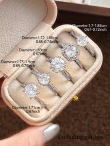 5 件套优雅铜镶嵌方晶锆石时尚简约别致戒指套装，适合婚礼、派对、节日礼物、新娘 - 銀色 - 查看 4