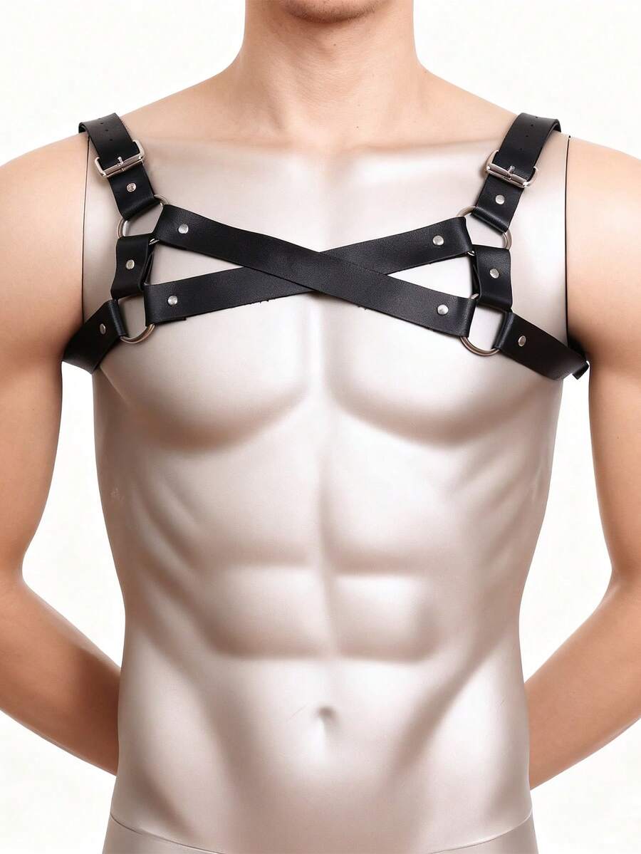 1pc Men's Black PU Leather Criss-Cross Suspenders Looks Of Party Season Picks