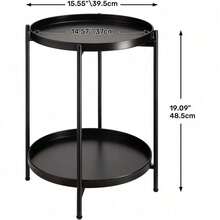 Round Side Table With 2-Tier Storage Modern Metal End Table With Removable Tray Small Coffee Table For Living Room Bedroom Balcony Patio - Black - View 5