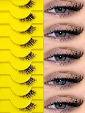 10对半睫毛自然短角睫毛透明带睫毛猫眼效果睫毛柔软日常睫毛