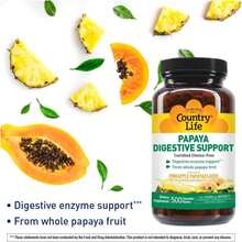 Country Life Chewable Papaya Enzymes For Digestion Support - Natural Pineapple &Amp; Papaya Flavor, Assists With Nutrient Absorption, Contains Papain &Amp; Protease - 200 And 500 Wafers Available - Flavor NameD - 查看 2
