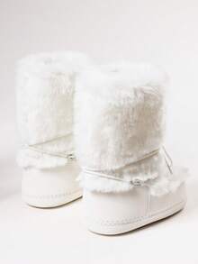 Faux Fur Snow Boots For Women Fuzzy Fluffy Furry Lace Up Mid Calf Boots Winter Warm Fur Boots For Christmas - 白色2 - 查看 11