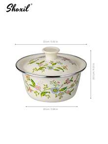 shoxil 1pc Enamel Bowl, Enameled Patterned Soup Bowl With Lid, Enamel Bowl, Scratch-Resistant Metal Material, Dishwasher , Essential Cookware For Home Cooking And Camping Meals, School Supplies - Bowl - View 8
