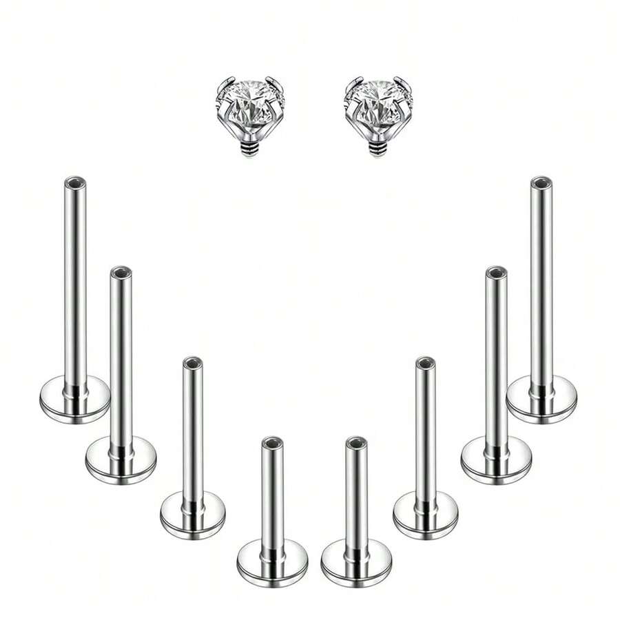 16g/18g Internal Thread Labret Jewelry Surgical Steel Lip Rings Stud Flat Back Medusa Monroe Lip Studs Nose Rings Studs Tragus Helix Cartilage Earring Piercing, 2/2.5/3/4/5mm CZ{"Color_name":"16G-2mmCZTop"} - 16g-2mmCZ頂部 - 查看 1