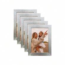 5pcs Modern Silver Gallery Frame Set, Displays 3.5x5", 4x6", 5x7", 6x8", 8x10" Photos, Horizontal & Vertical Orientation, Photo Wall Decor, Suitable For Couple Portraits, Anniversary Pictures, Bedroom, Living Room, Hallway, Gallery Wall Display, Great Christmas, Halloween, Valentine's Day Gift (Photo Paper Included Randomly)