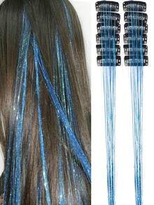 12 peças de extensões de cabelo sintético liso médio com presilha, ideal para festas e Natal. Extensões de cabelo loiro com fio metálico, 12 peças por pacote, 50 cm (20 polegadas) com glitter colorido, perfeitas para presentear em festas e ocasiões especiais. Acessórios de cabelo deslumbrantes para festas e ocasiões especiais. - Multicolorido - Ver 12