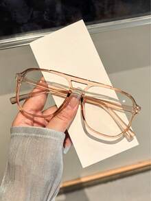 男女通用时尚个性化时尚中性双桥超轻飞行员透明镜片眼镜 - 無色 - 查看 11