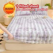 1 cearșaf cu saltea groasă din blană artificială de iepure, husă de protecție pentru saltea, model floral, plușată, caldă, rezistentă la șifonare, detașabilă și lavabilă, dimensiune single/dublă/matrimoniale - ideală pentru dormitor și cameră de oaspeți