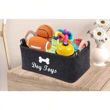 Storage Basket With Wooden Handle, Pet Gear Storage Basket, Cute Pet Bone Pattern, - Perfect For Storing Pet Gear, Blankets, Leashes, Treats And Other Items - màu đen - Xem 10