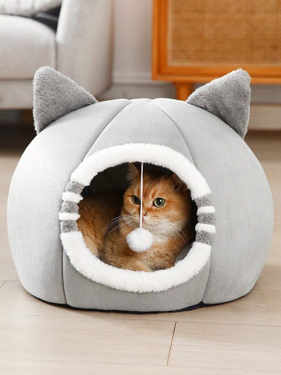 1 件舒适可爱的宠物猫床屋，可拆卸可洗猫窝，温暖的宠物洞穴窝，适合兔子、小型犬、猫冬季室内使用