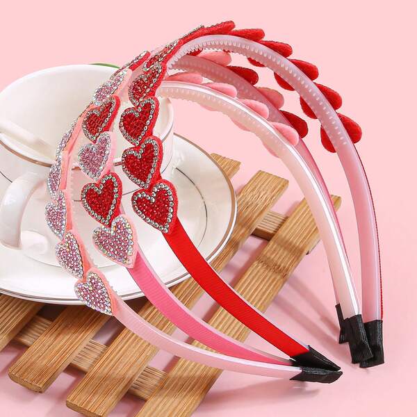 2 tiaras de coração com strass, acessórios de cabelo para festa feminina, tiaras de coração rosa e vermelho, decorações de cabelo para o Natal, tiaras para o Dia dos Namorados