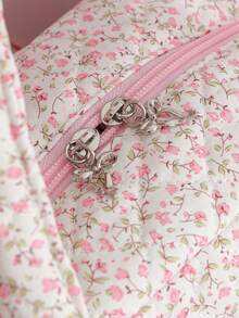 1 Piece Girls' Foam Quilted Lunch Bag Pink Floral Print Insulated Lunch Box Bag Large Capacity Travel Lunch Box Bag Reusable Insulated Lunch Bag Cute Strawberry Pattern Lunchbox Tote Bag Fruit Food Storage Bag With Bow Pendant Thermal Insulated Lunch Box Bento Pouch Bow&Strip Pattern Dinner Insulation Bag Portable Cooler Bag - Multicolor - View 3