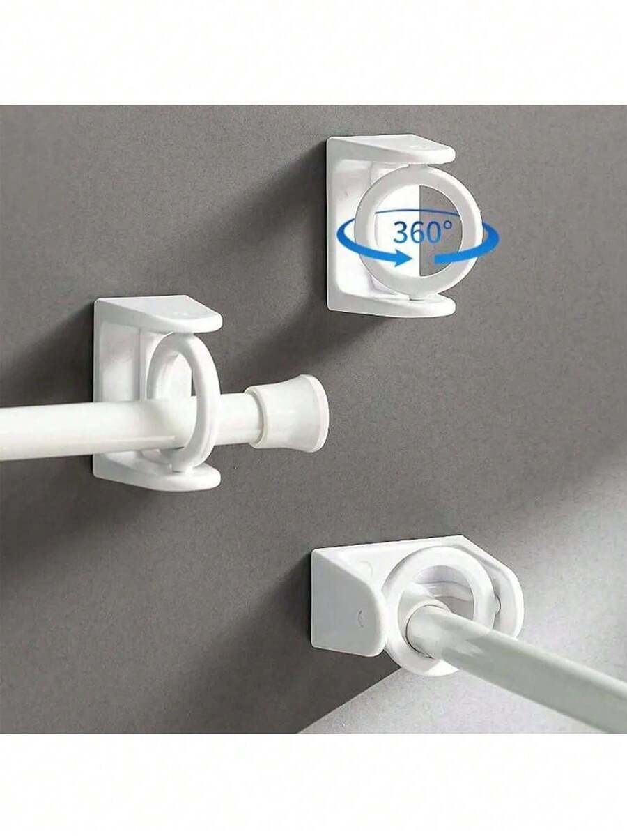 4 件 360° 可旋转伸缩杆固定器，免钻孔强力粘合挂钩，毛巾杆浴帘杆支架