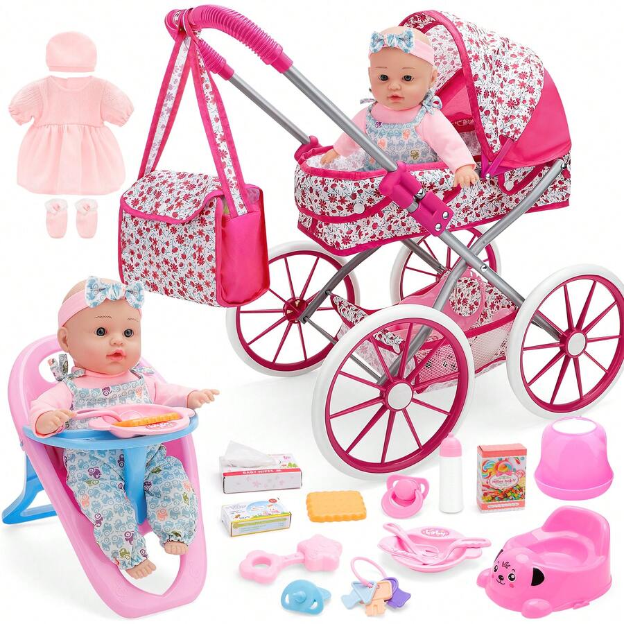 12-Inch Baby Doll Feeding Pretend Play Set - Pink - View 1