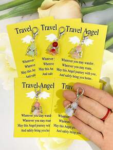 5 piezas Llaveros encantadores con colgante de ángel con corazón, llavero con colgante de ángel de viaje con tarjeta de felicitación de viaje - Tema soñador y duradero, adecuado para graduación, despedida, vacaciones, ángel de la guarda, perfecto para decoración de bolso y mochila, llavero de regalo de aliento con diseño único y creativo, ideal para apertura de escuela, fiesta de Navidad y otras ocasiones, ideas de regalo para amiga, hermana, maestra