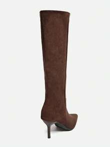Fall/Winter Pointed Toe Fashionable Versatile Suede Leather Thigh-High Boots,Kitten Heel Boots,Party - Black - View 7