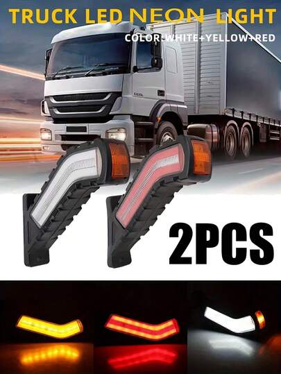 2 piezas Luz de cintura de camión Luz guía LED Luz de borde de flujo Luz de cintura de remolque de camión de tres colores Luz de cintura Bobcat Luz de flujo de 12V-24V Luz de goma de dirección de camión