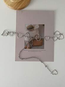 1pc Women Sliver Heart Decor Chain Belt For Back To School Street Halloween Valentine's Day Summer, School Fall, Autumn, Halloween - Silver - View 2
