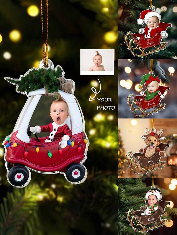 1pc Personalized Custom Photo Acrylic Christmas Ornament, Customized Unique 3D Christmas Tree Hanging Decor, Christmas Pendant, Christmas Party Decoration, Portrait Ornament, Christmas Tree Topper Pendant, Home Decor, Room Decor, Theme Party Decoration, Christmas Decoration, Acrylic Keychain, Cute Car Accessories And Gift Ideas, Christmas, Santa Hat, Christmas Clown, Winter, Holiday, Festival