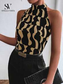 Elegant Women's Turtleneck Tank Top - màu nâu - Xem 3