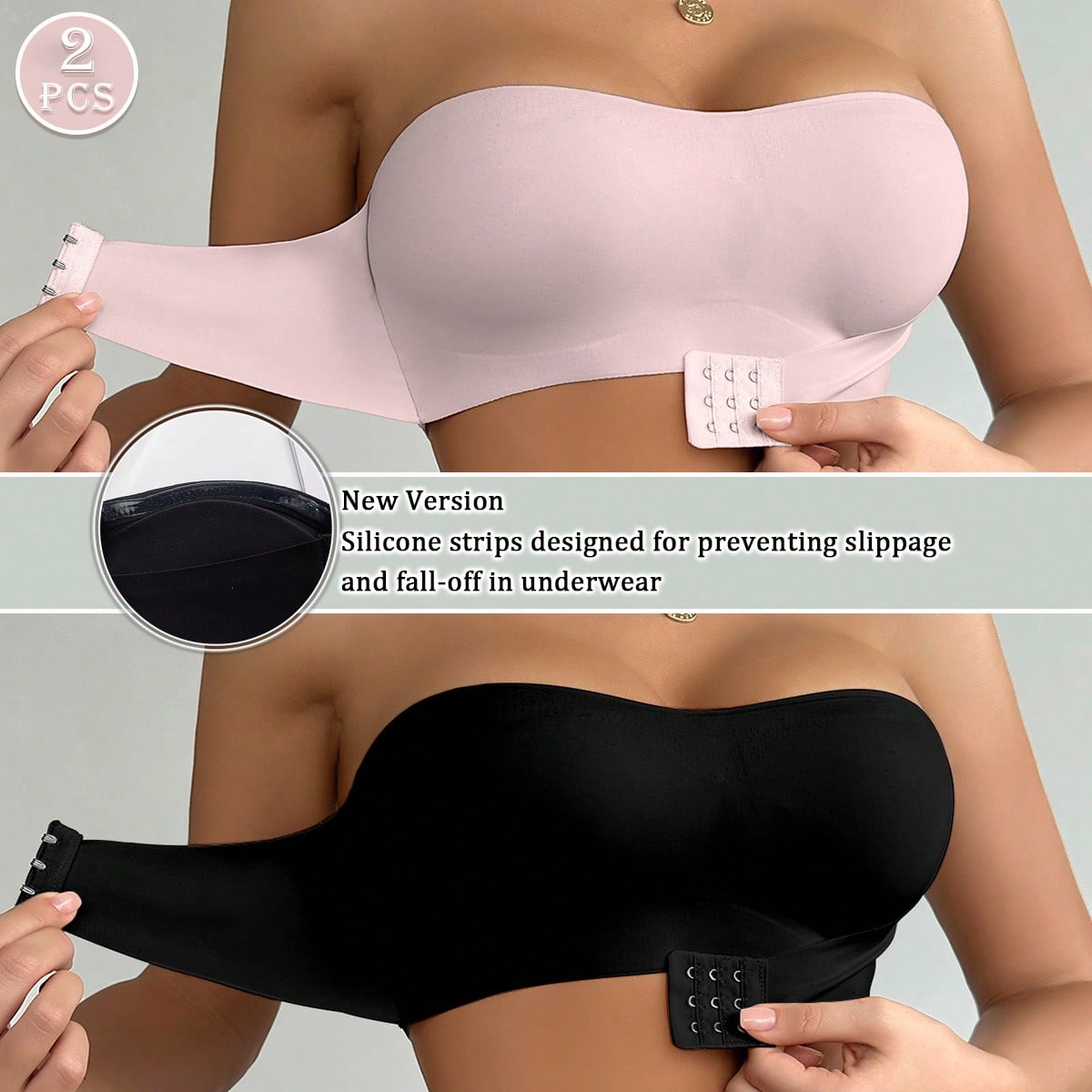 Paquetes de sujetador bandeau con hebilla frontal, tiras de silicona antideslizantes mejoradas, copas suaves y delgadas, lencería femenina sin aros y