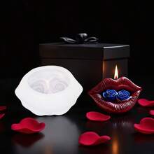 1个唇玫瑰香氛蜡烛硅胶模具，DIY低温蜡烛扩散器硅胶模具，情人节 - 白色 - 查看 1