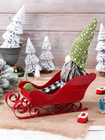 3/6 piezas Decoración navideña Trineo de invierno Contenedor de regalo de trineo Organizador de estante de golosinas Rojo y verde Marrón Decoraciones de fiesta de Navidad Decoración plástica de vacaciones para decoración de invierno Repisa Decoración de mesa para el hogar